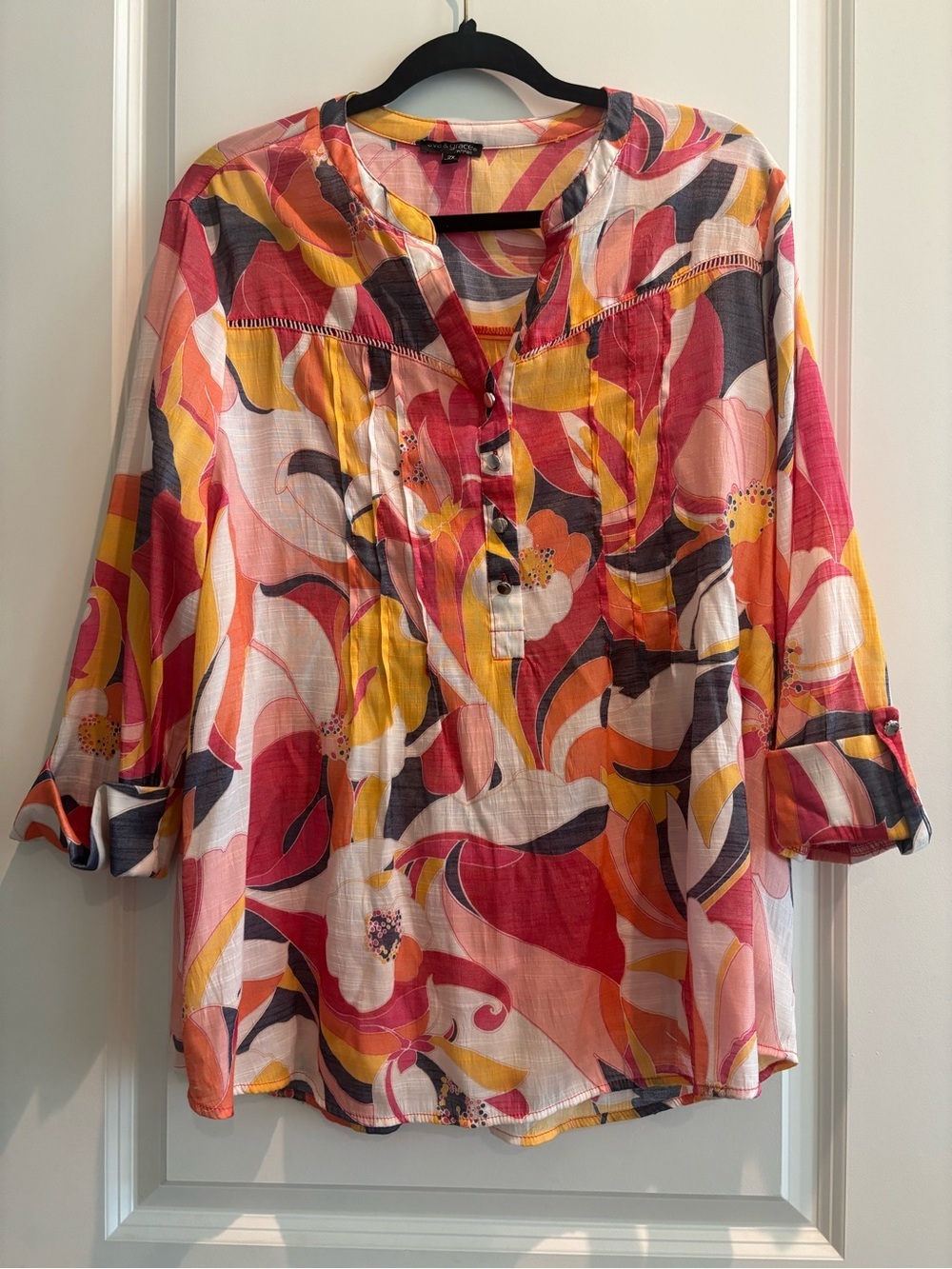 Ava & Grace 2X Bold Floral Blouse Plus Size Boho Flowy Top Bright - Picture 2 of 6